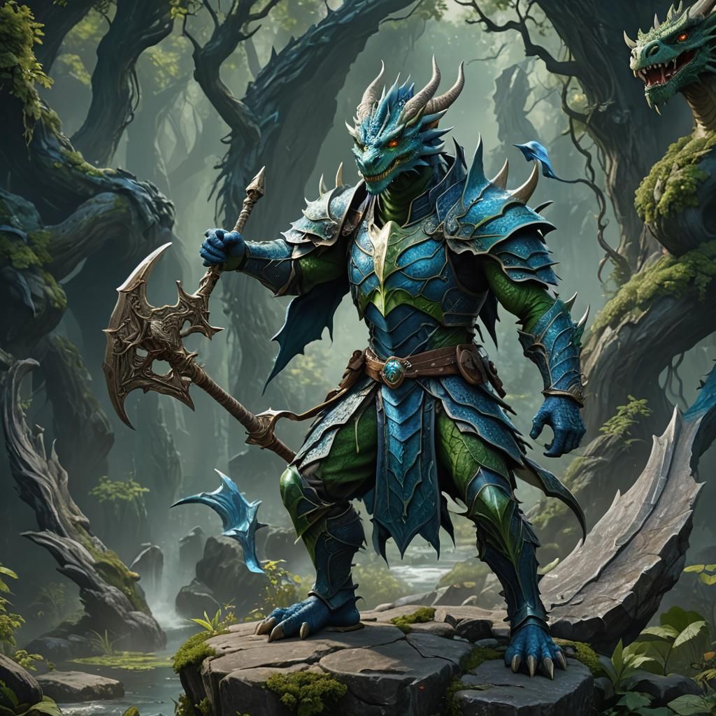 Dragon-Man Warrior with Halberd: Fantasy Concept Art