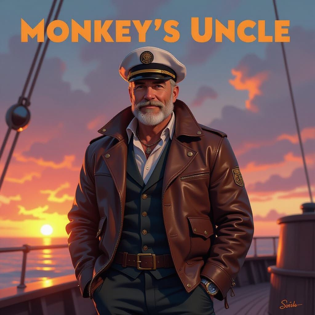 Captain Clyde on Deck at Sunset, Steampunk Style