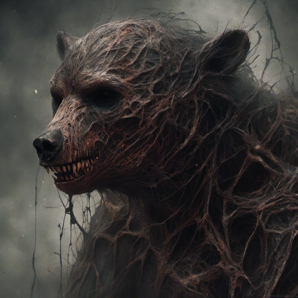 Cursed Undead Bear-Human Portrait in Macabre Style