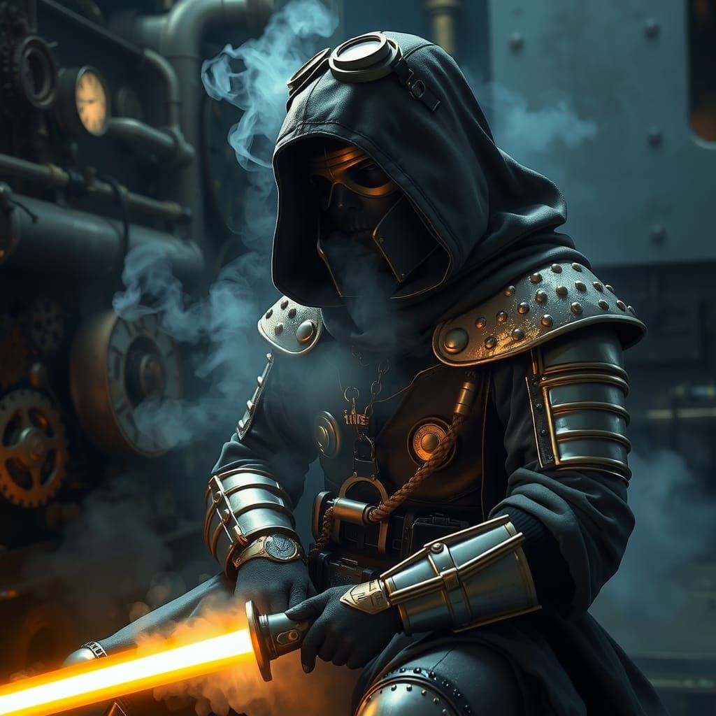 Steampunk Jedi in Industrial Workshop