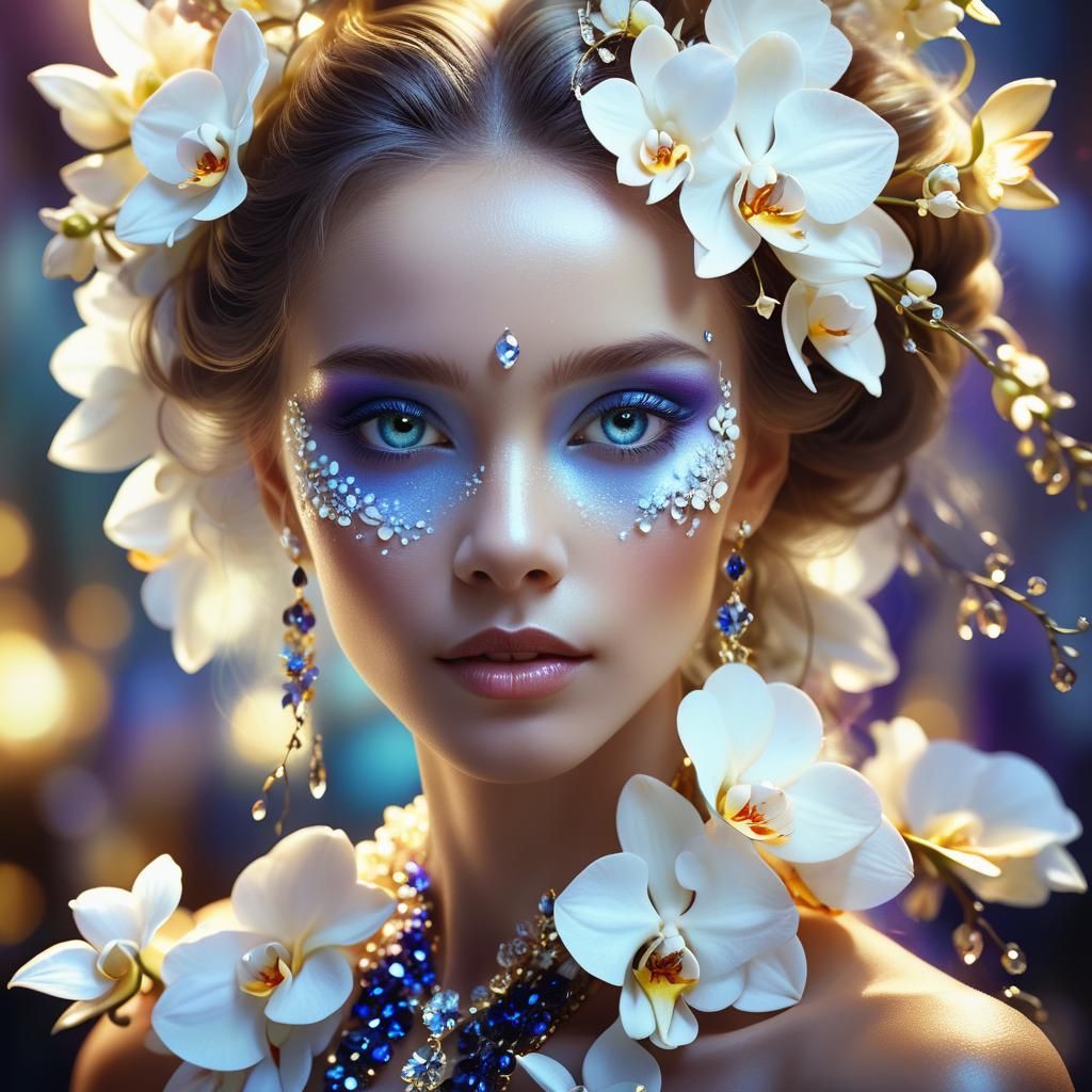 Orchid Lady Portrait in Matte Painting Style