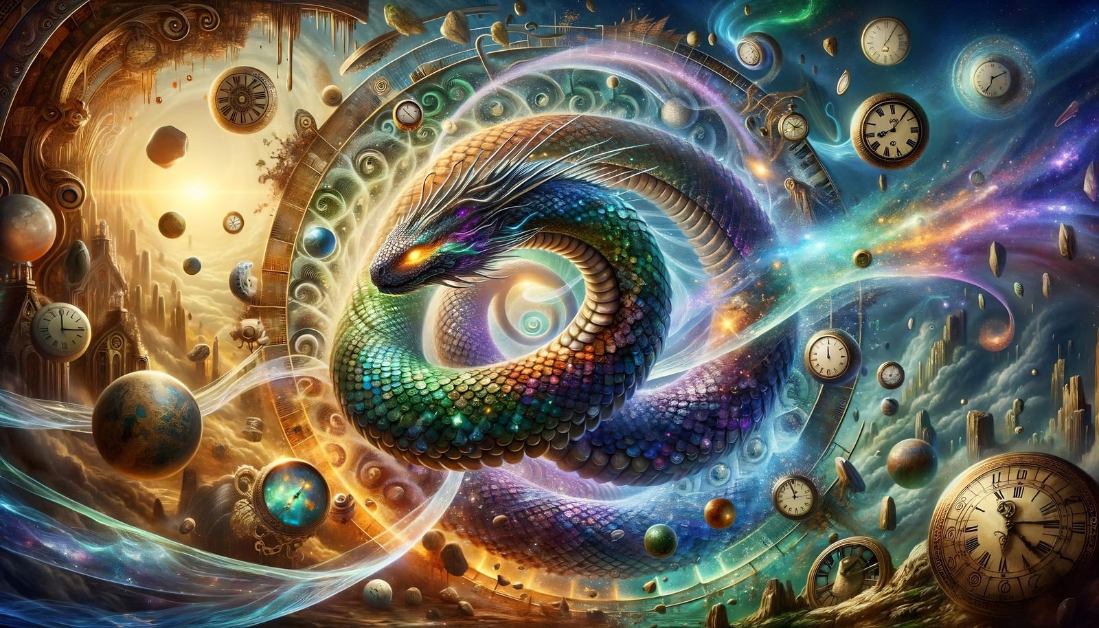 Chrono Serpent Weaving Through Time