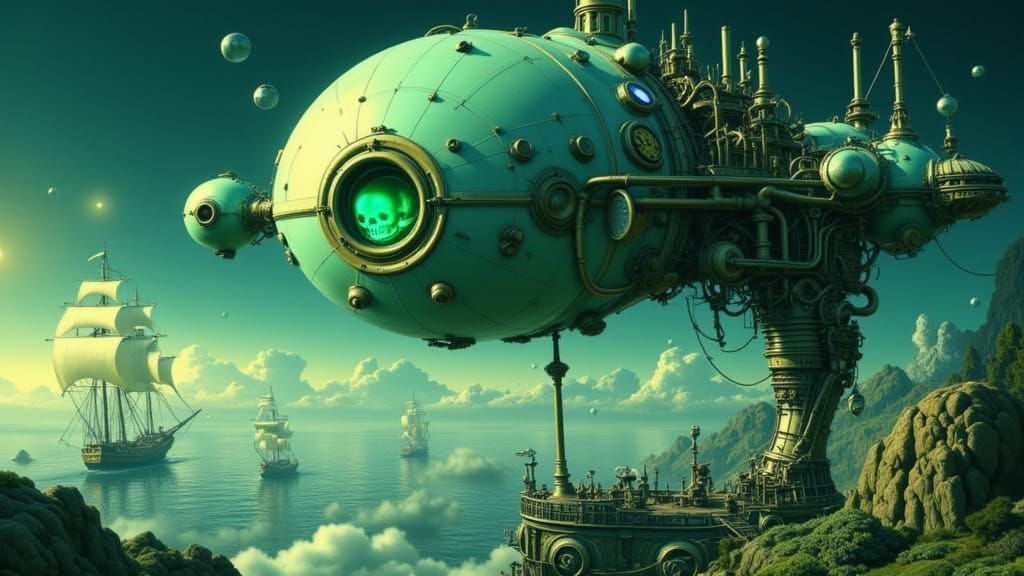 Steampunk Pirate Ship Soars Through Ethereal Skies