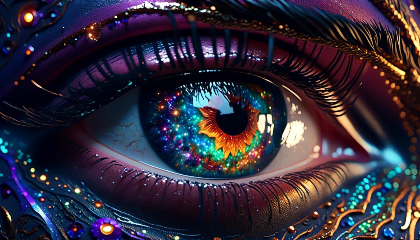 Galaxy Reflection in Eye with Mandala Texture