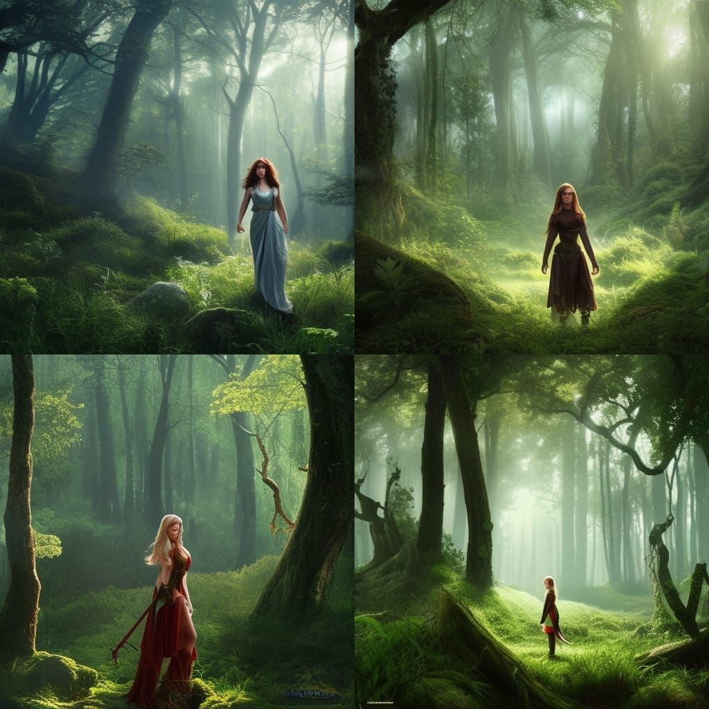 Elf in Sunny Forest Clearing: Digital Matte Painting