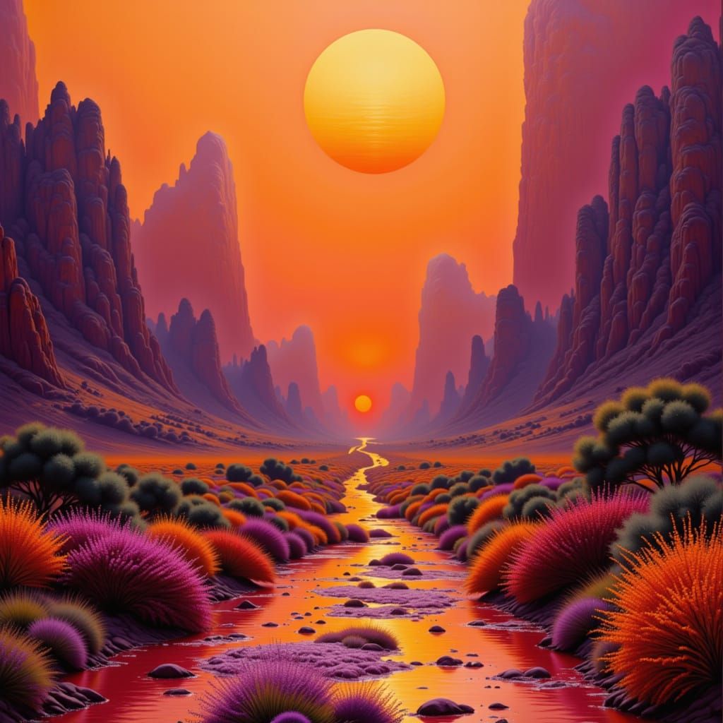 Rust-Hued Dystopian Landscape in Cyberpunk Style