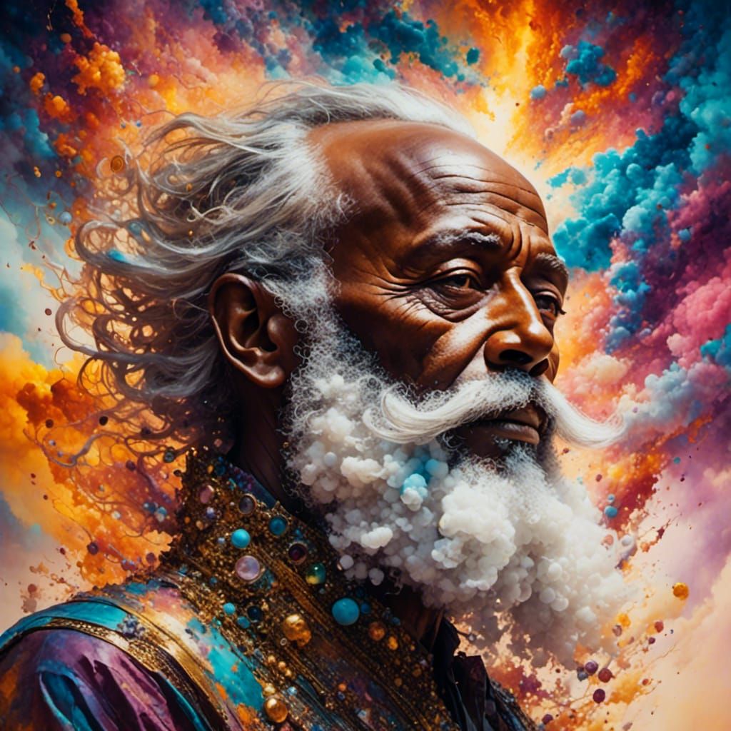 Earth Father: Vibrant Watercolor Double Exposure Portrait