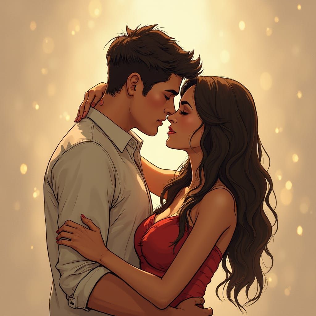 Romantic Couple in Loving Embrace: Realistic Photo