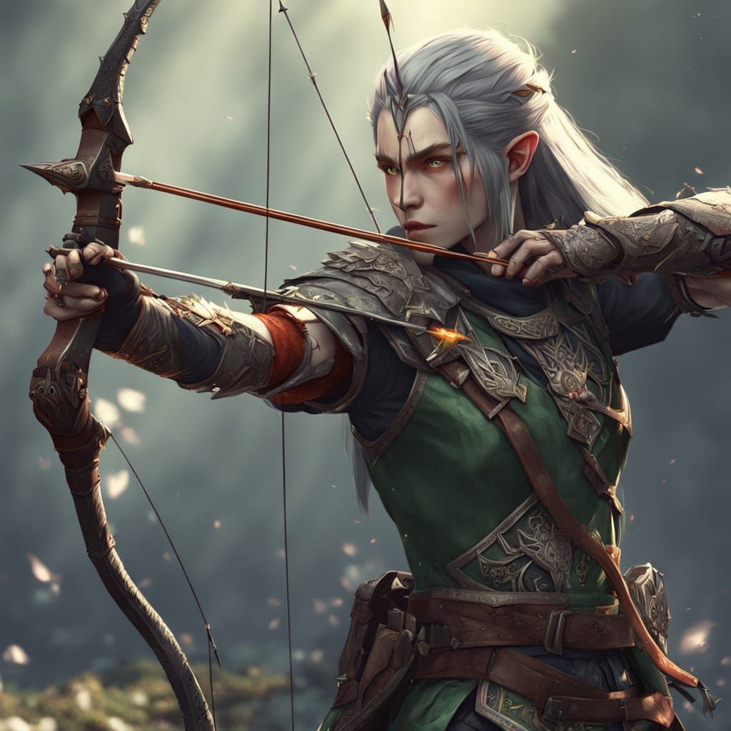 Elegant Elven Archer Takes Down Fierce Orc in 3D Anime Art