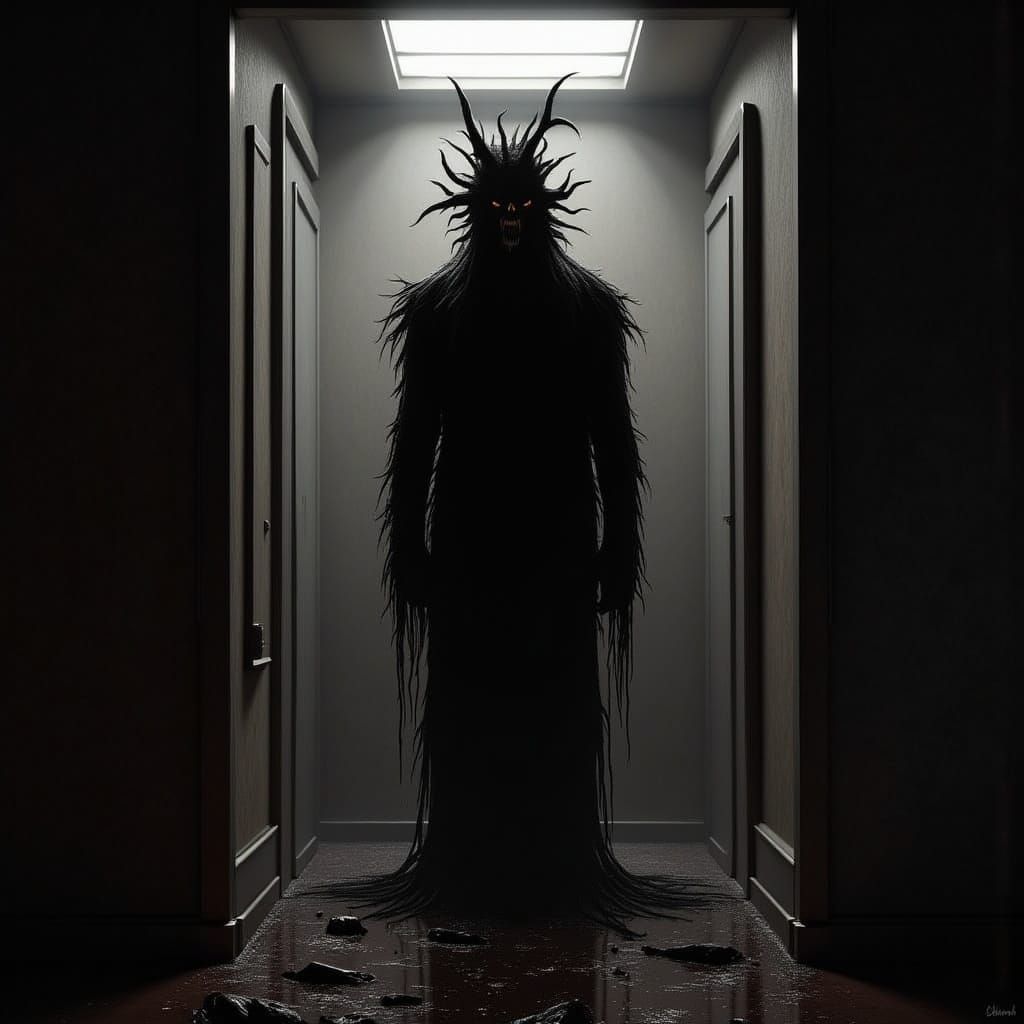 Ominous Babadook Silhouette in Gothic Horror Style