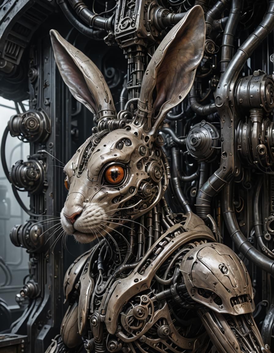Biomechanical Rabbit Portrait in Dieselpunk Style
