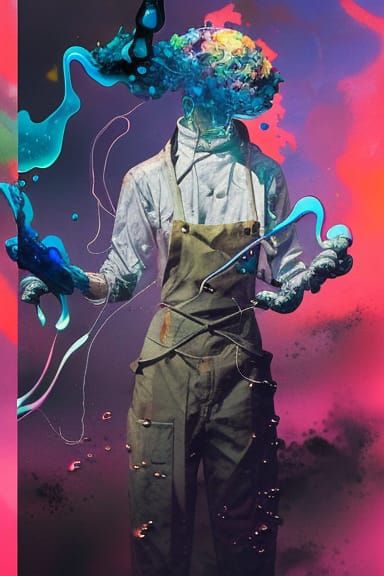 Vaporwave Iron Chef Portrait with Shattered Glass