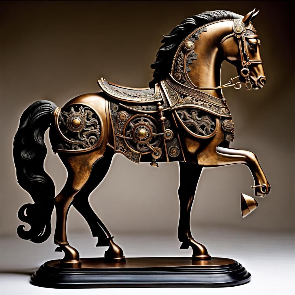 Bronze Mechanical Horse in Formal Gardens