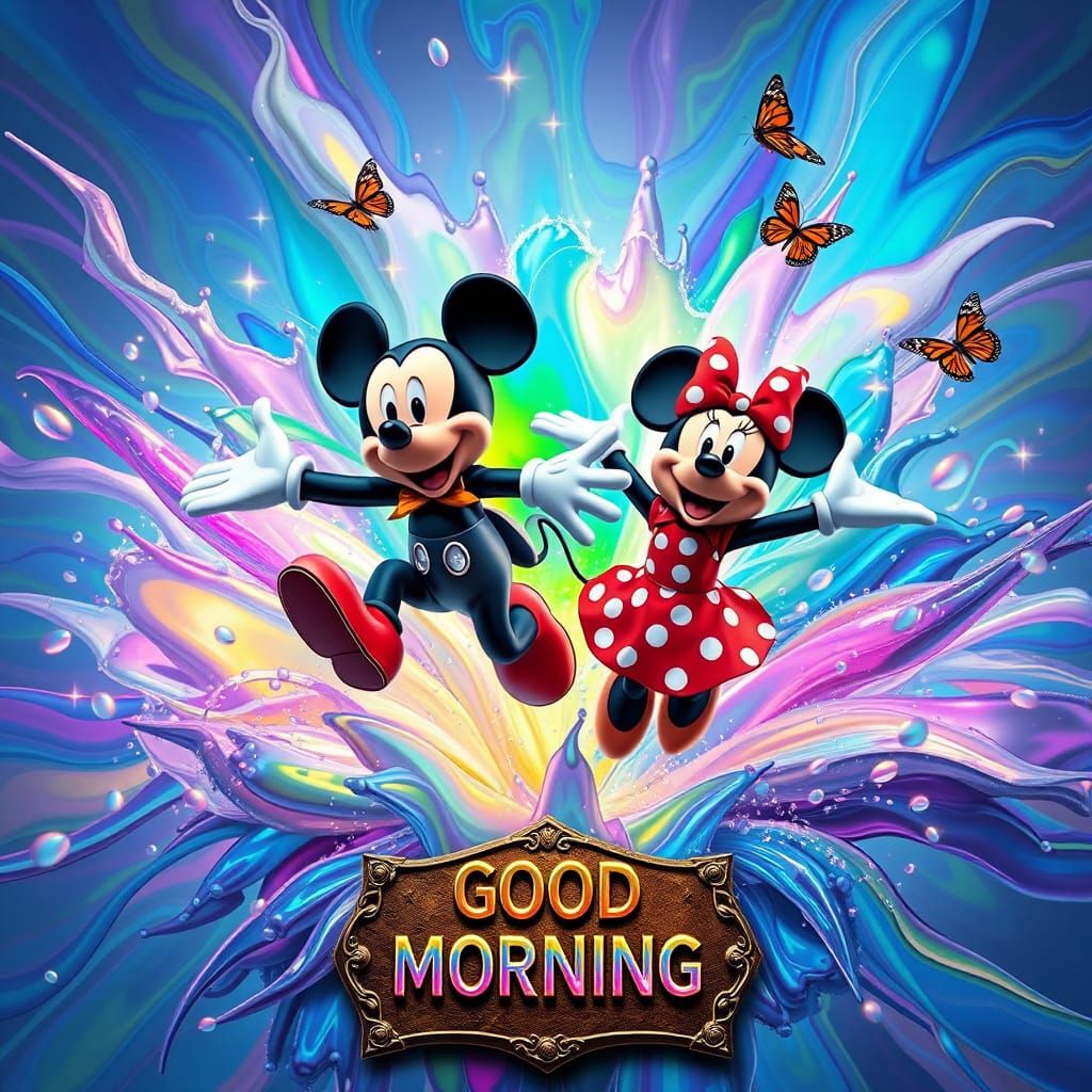 In a vibrant 3D render, Mickey and Minnie Mouse emerge from ...