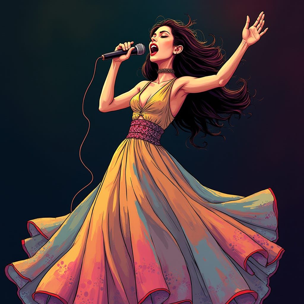 Passionate Singer in Pop Surrealist Style