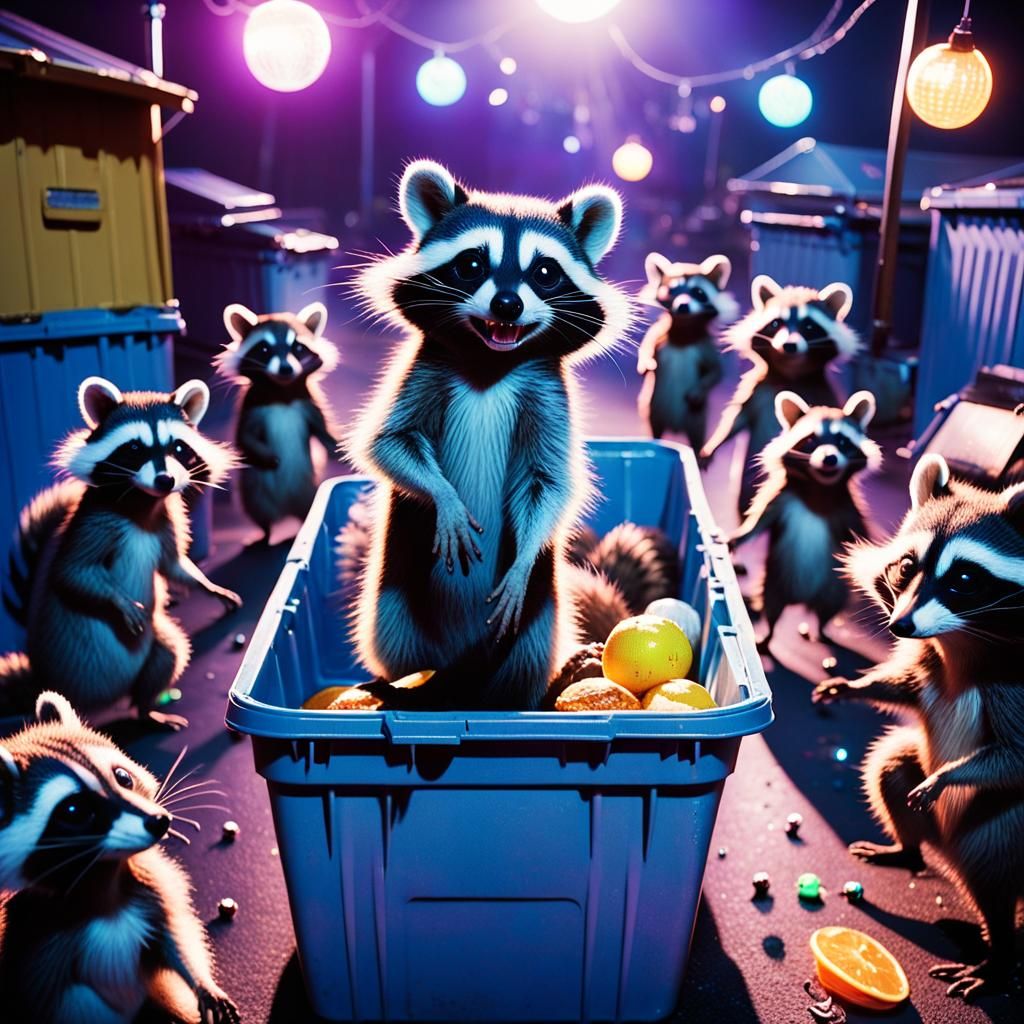 Animal Rave with Disco Ball and Neon Lights