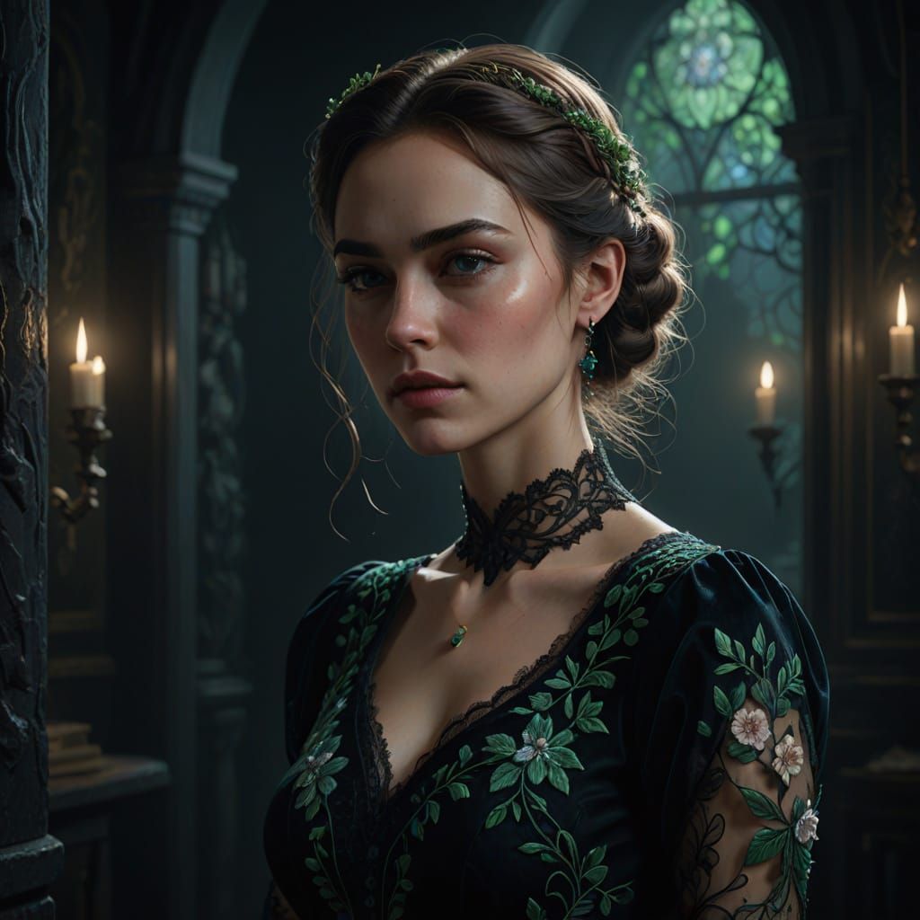 Ethereal Woman in Black Dress Concept Art Portrait