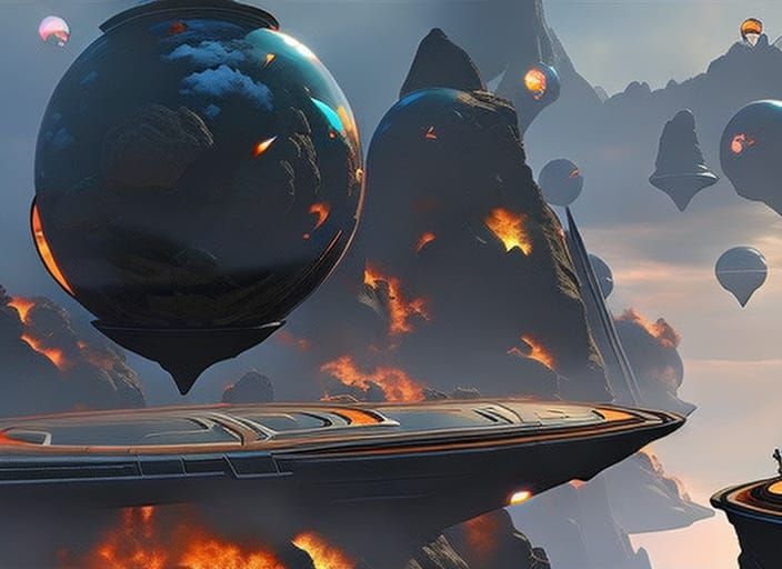 Apocalyptic Time Bubbles Over Futuristic City in Surreal Sty...