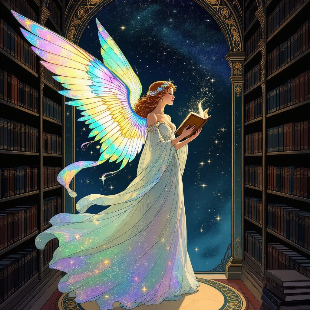 Celestial Librarian in Art Nouveau Style
