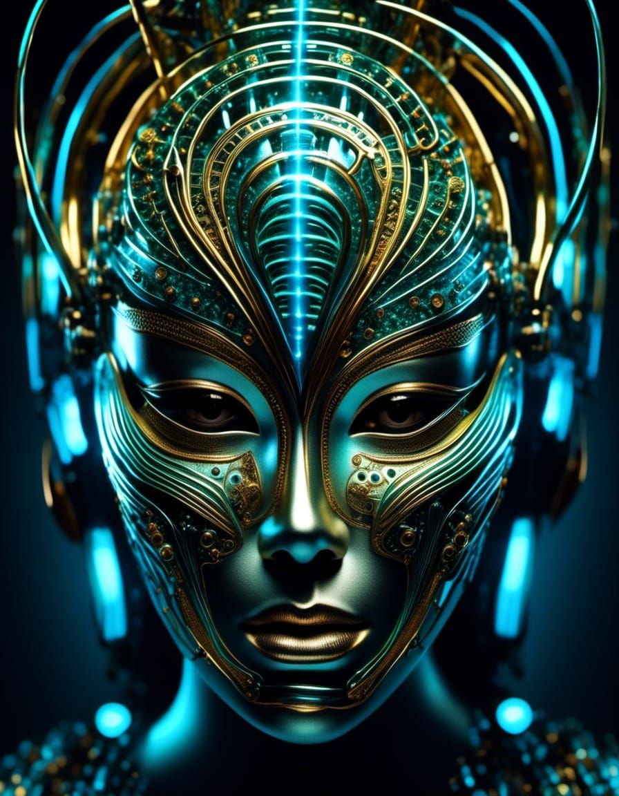 Cyberpunk Mummy's Mask with Bioluminescent Details