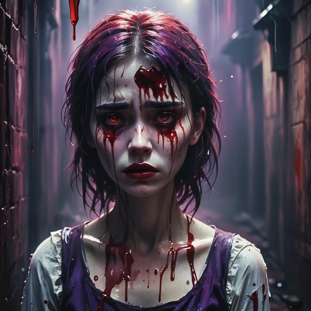 Girl Crying Bloody Tears in Expressionist Style