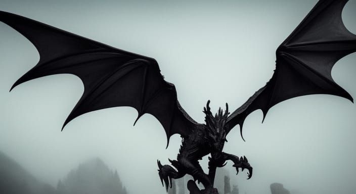Ominous Dragon in Fog: Dark Fantasy Art
