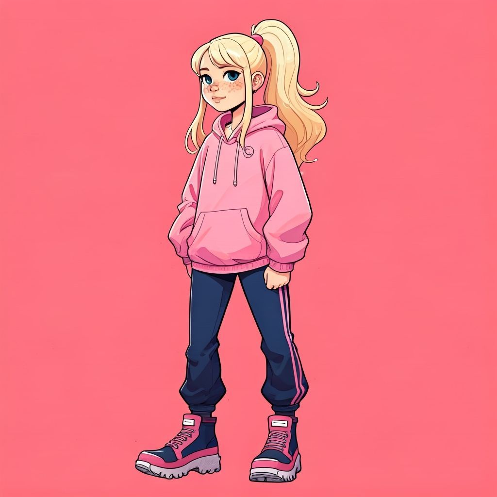 Cartoon Girl with Custom Hunter Sneakers