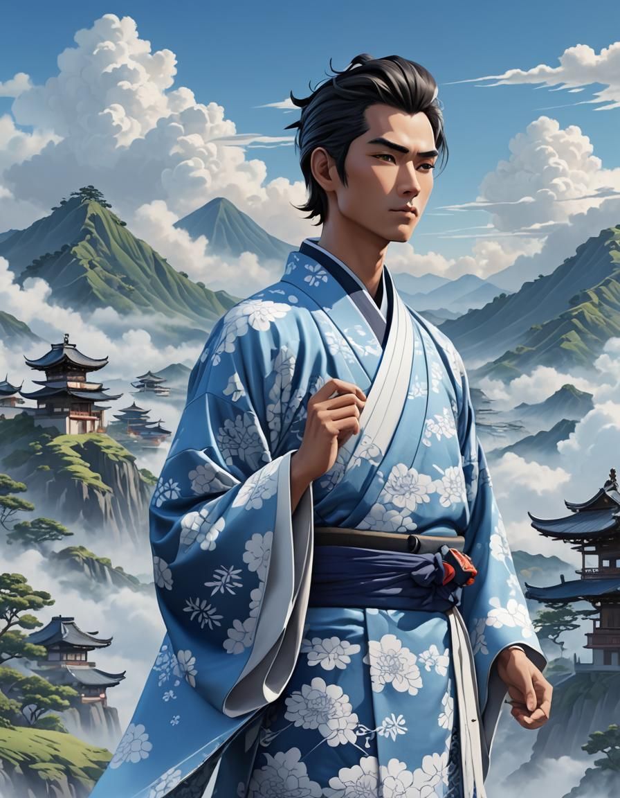 Sundanese Man in Kimono: Digital Anime Art