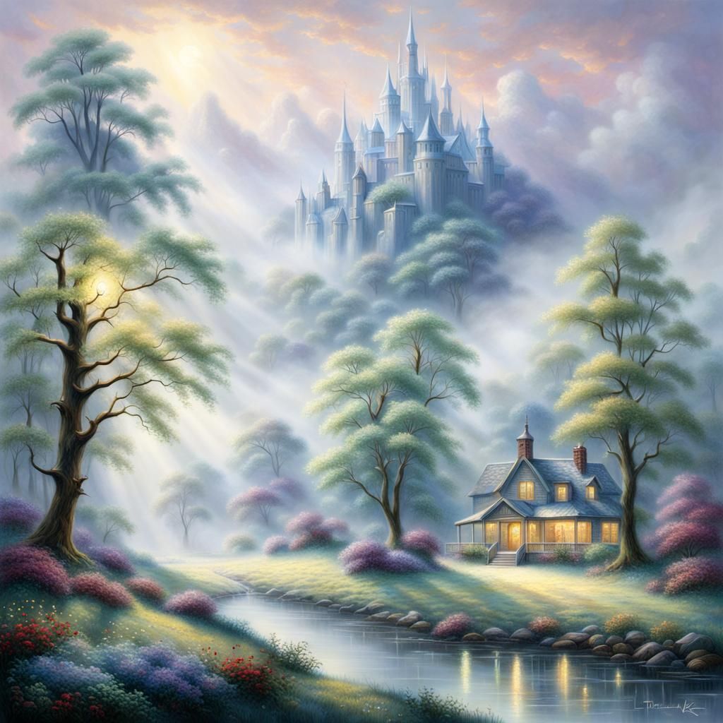 Luminous Crystal Trees in Misty Fantasy Field