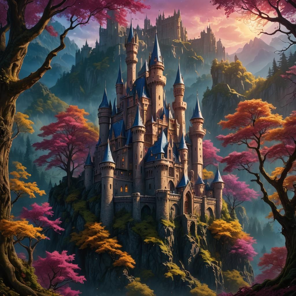 Majestic Castle in Mystical Forest Concept Art