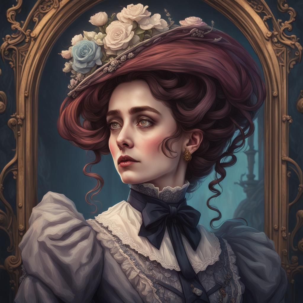 Victorian Woman Portrait in Tim Burton Style