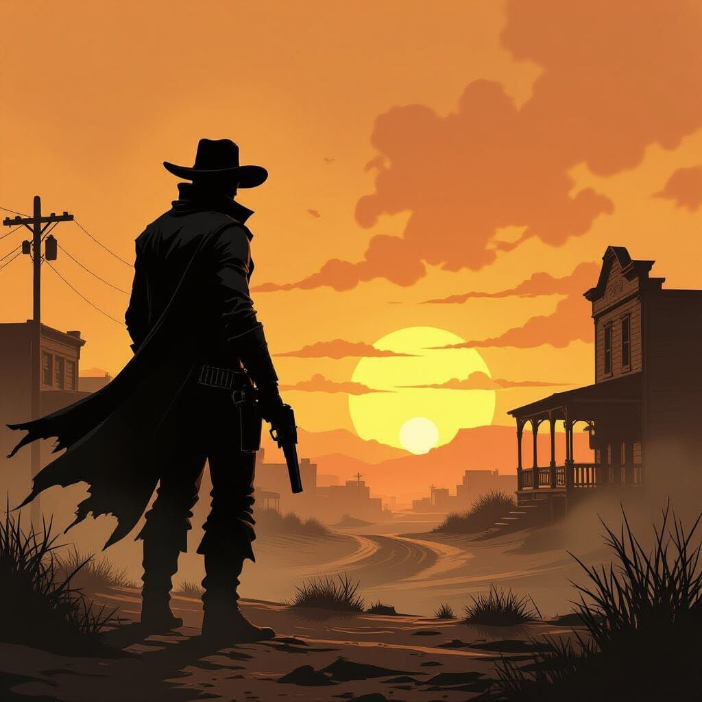 Lone Gunslinger at Sepia Sunset