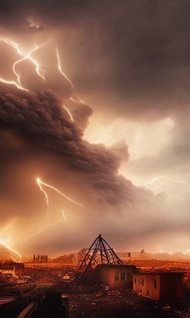 Epic Storm Devastates Town in Dramatic Digital Painting