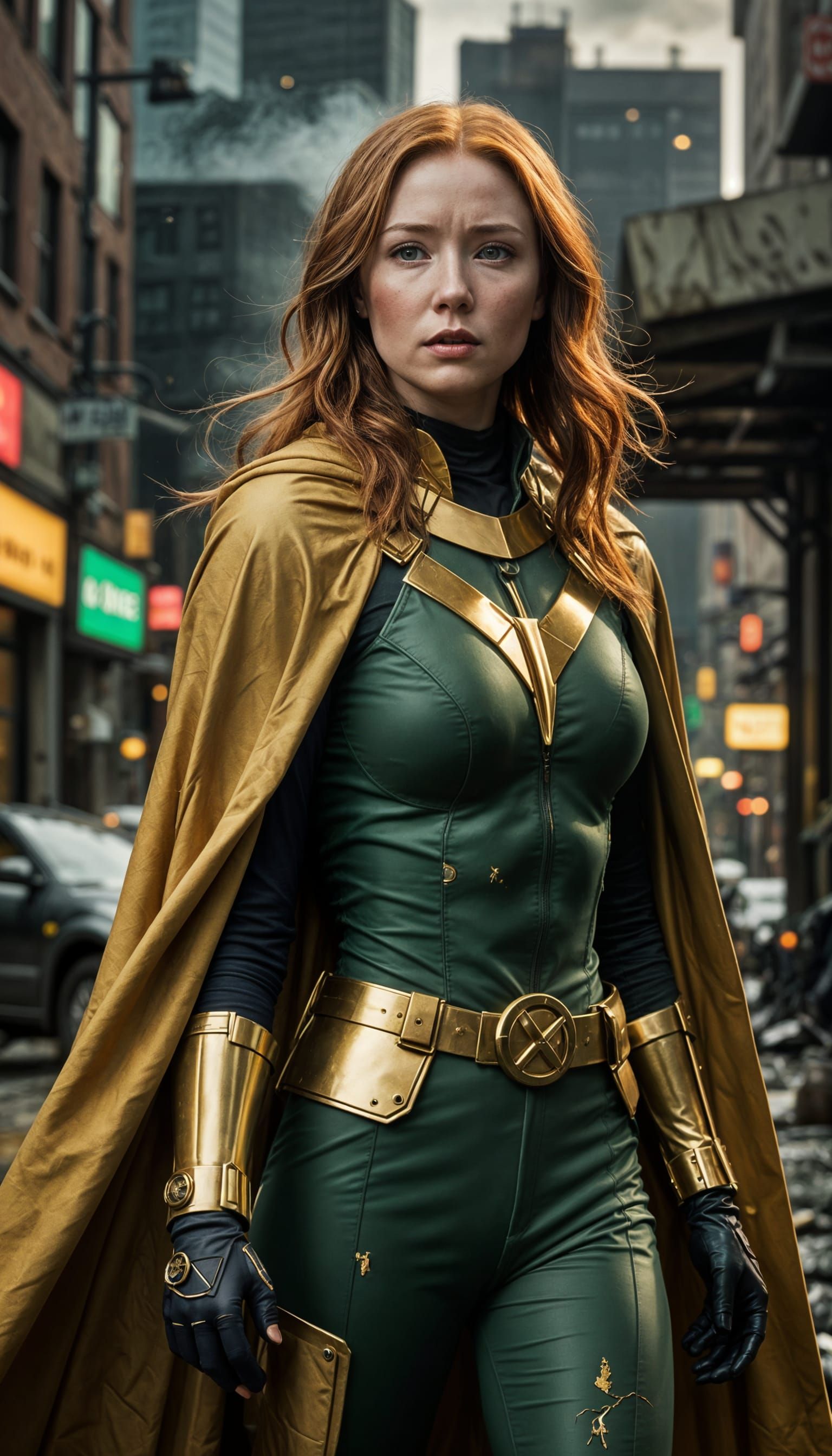 Hope Summers in Dark Green X-Men Armor, Cinematic Film Still