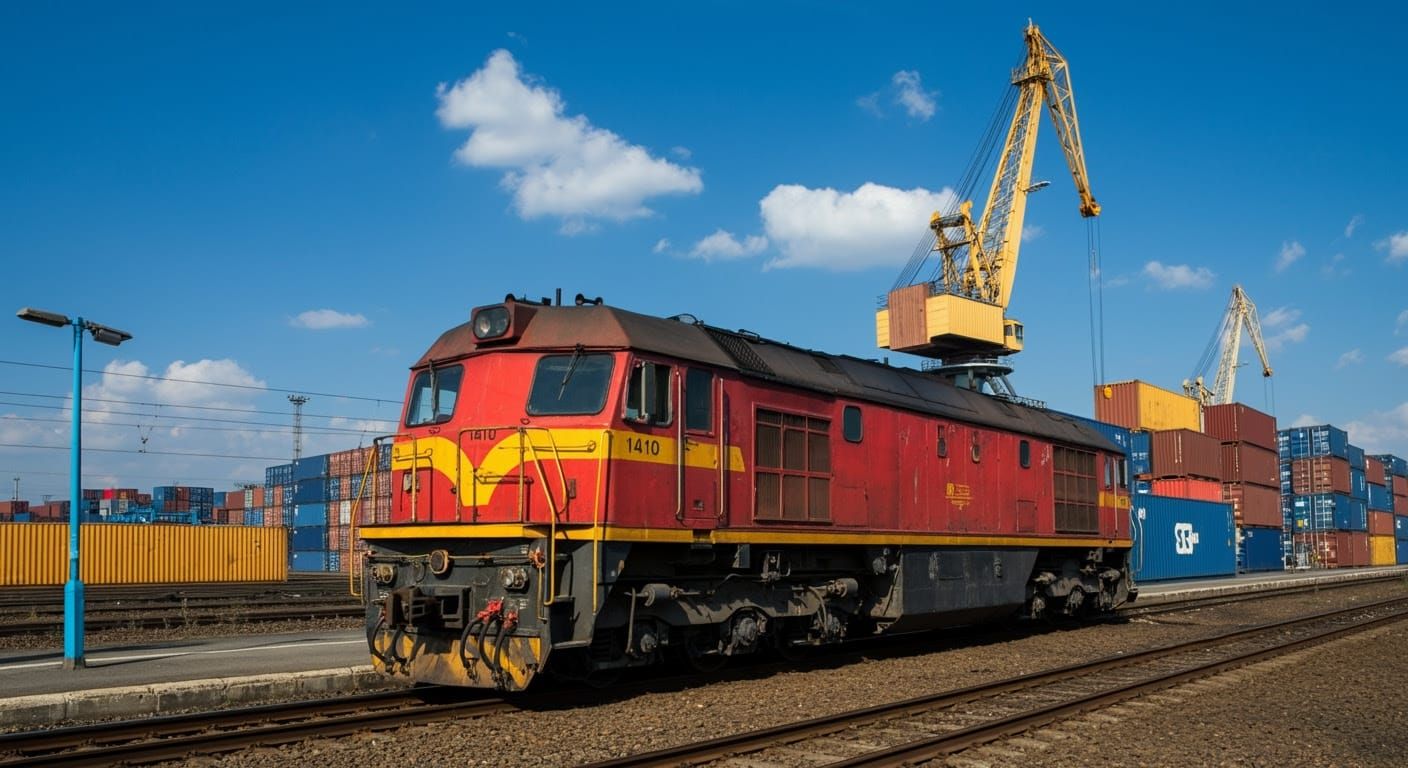 Majestic Red Diesel Locomotive at Railway Platform