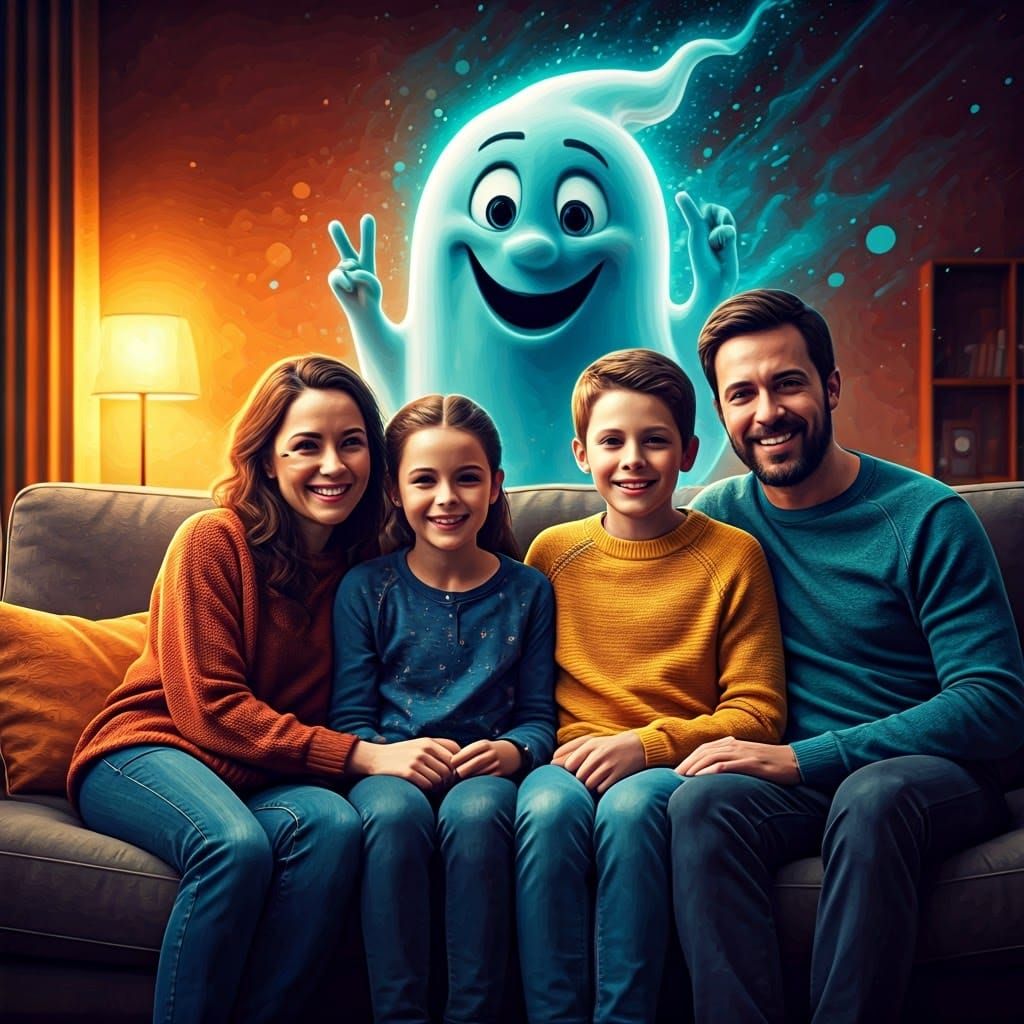 Family Photo Bombed by Playful Pixar-Style Ghost