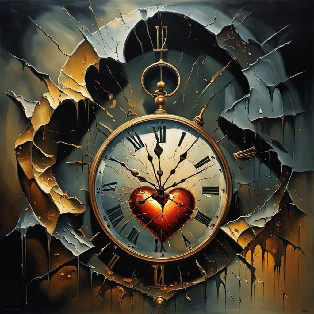Surreal Broken Heart Oil Painting in Dark Room
