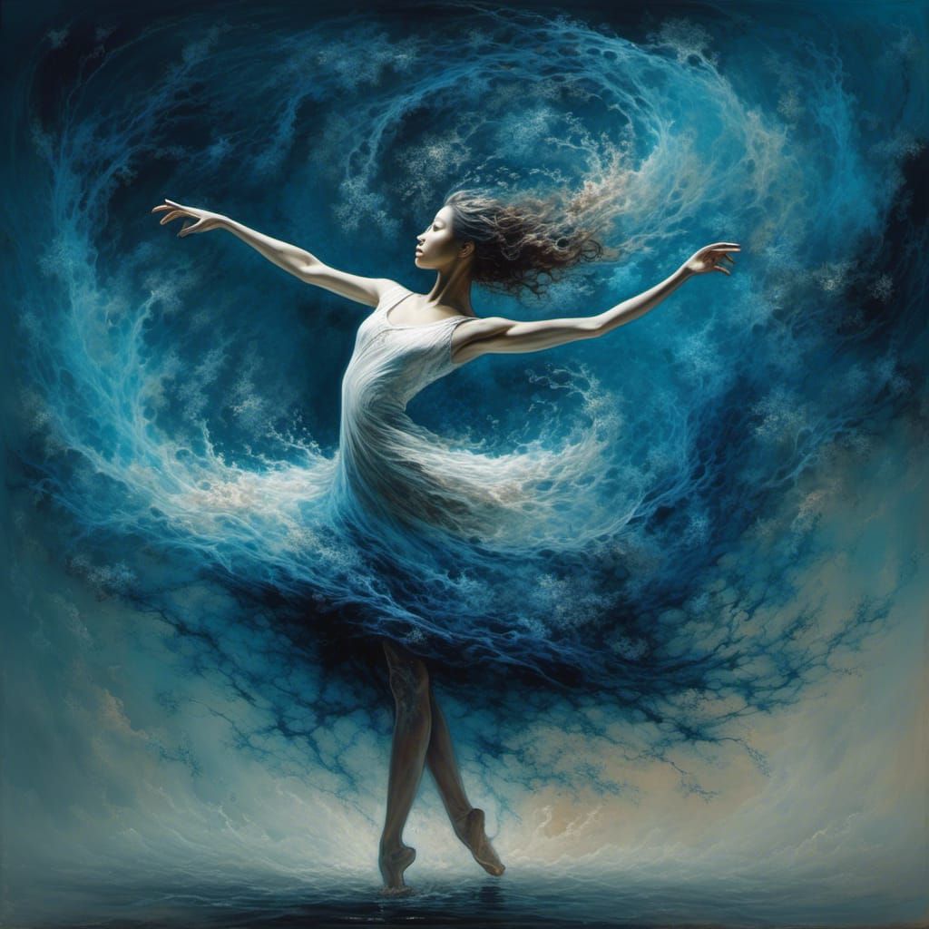 Graceful Dancer in Blue Fractal Swirl