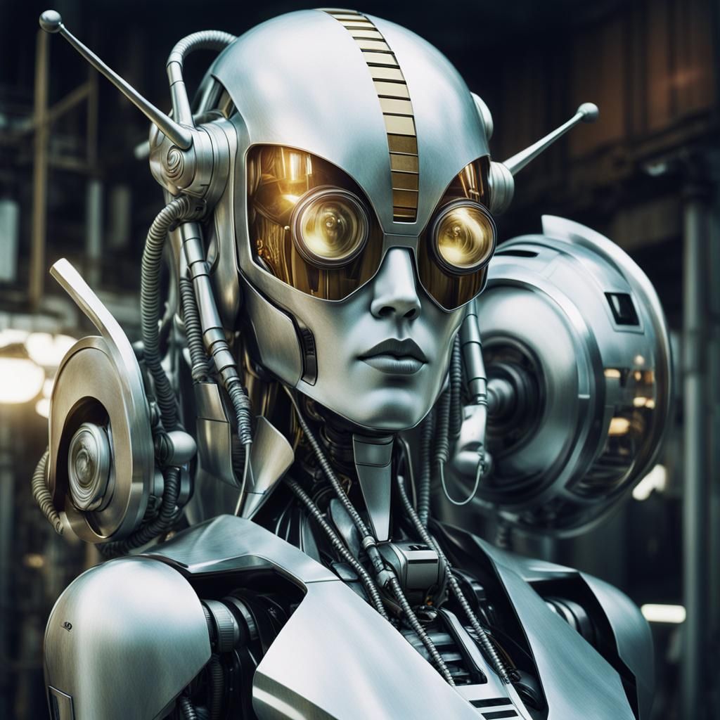 Futuristic Fisher Queen: Retro Polaroid Portrait