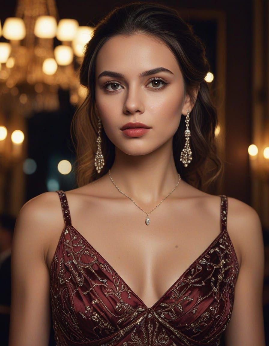 Stunning Young Woman in Elegant Evening Attire