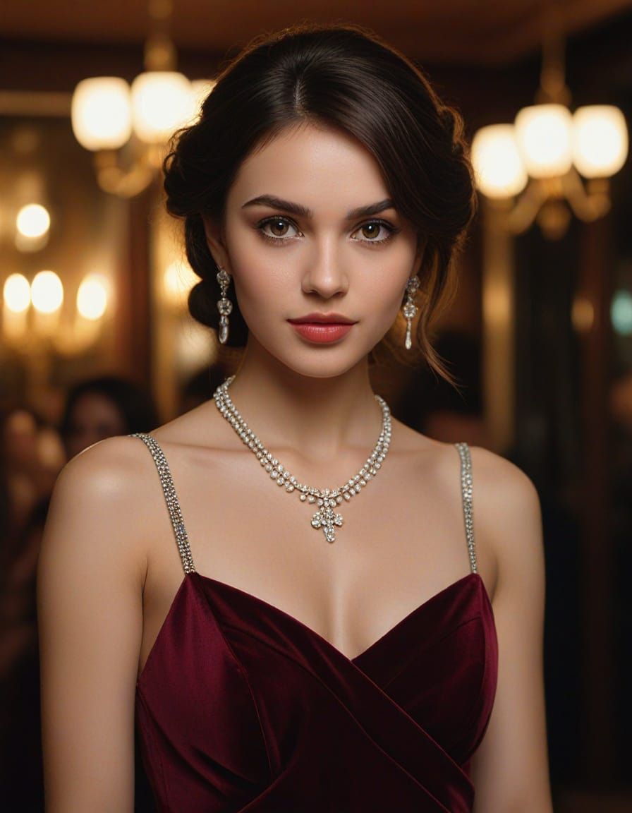 Elegant Woman in Evening Attire, Captured in Cinematic Film ...