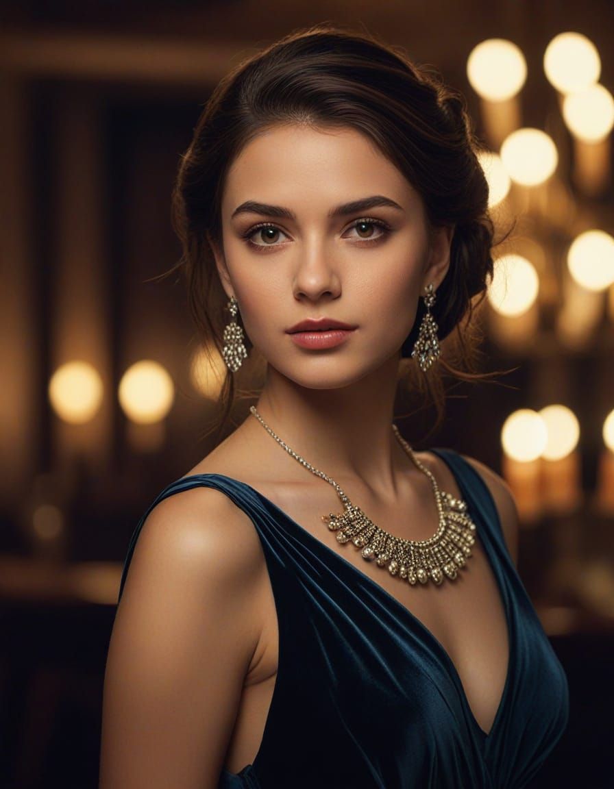 Elegant Woman in Cinematic Evening Attire