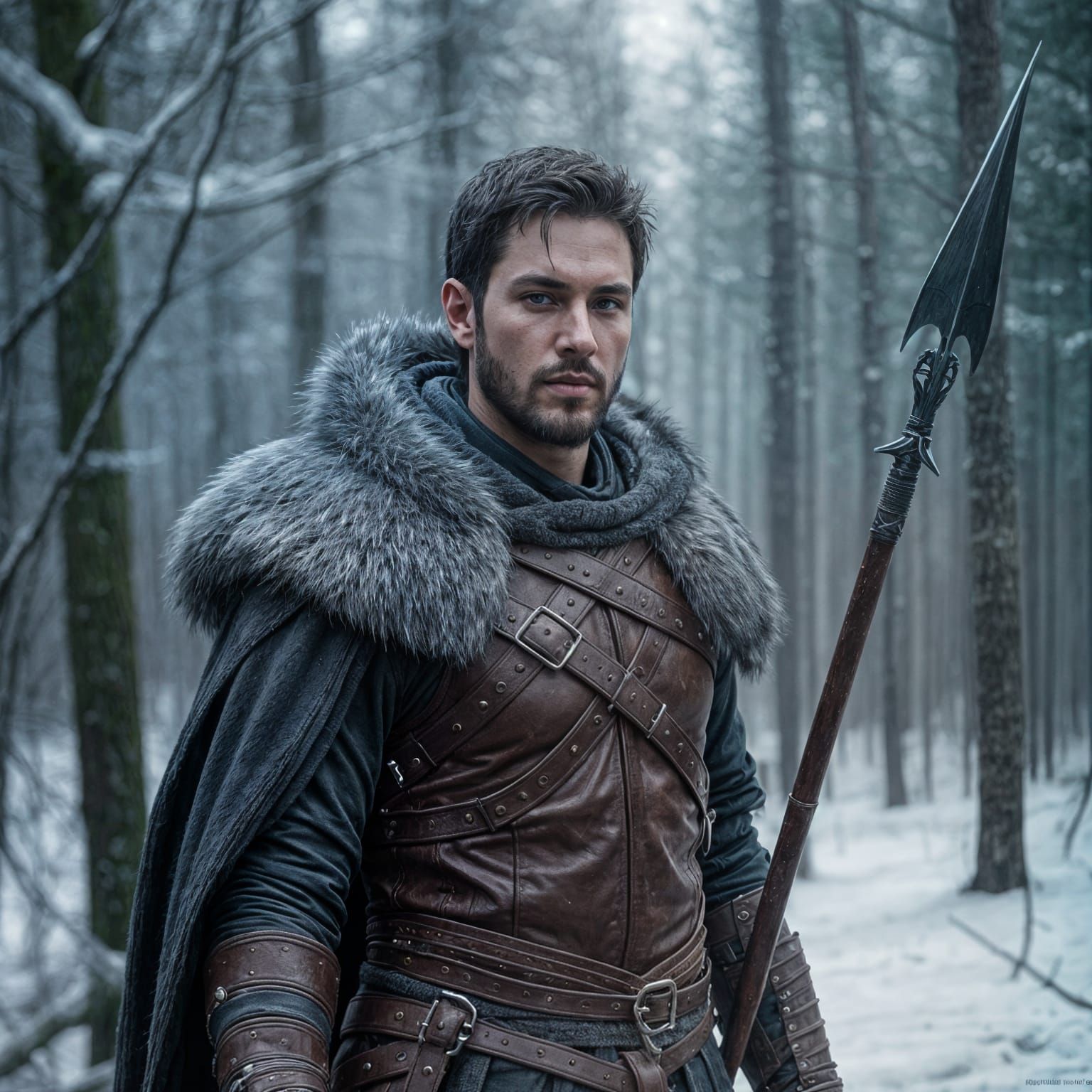 Epic Warchief in Winter Forest, Cinematic Style