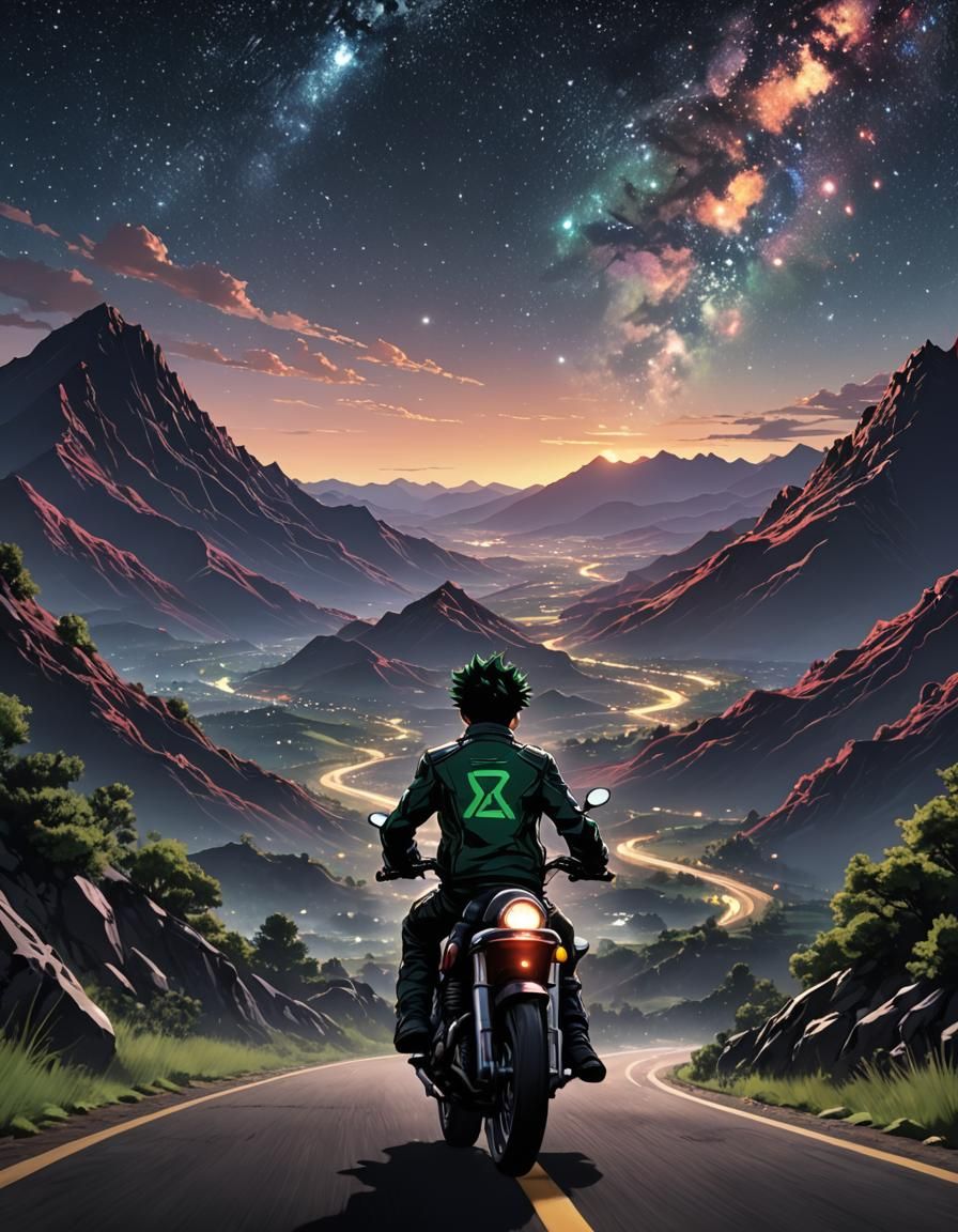 Motorcycle Ride Under Starry Sky in 3D Style