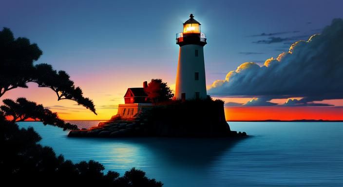 Arkansas Lighthouse Silhouette in Anime Style