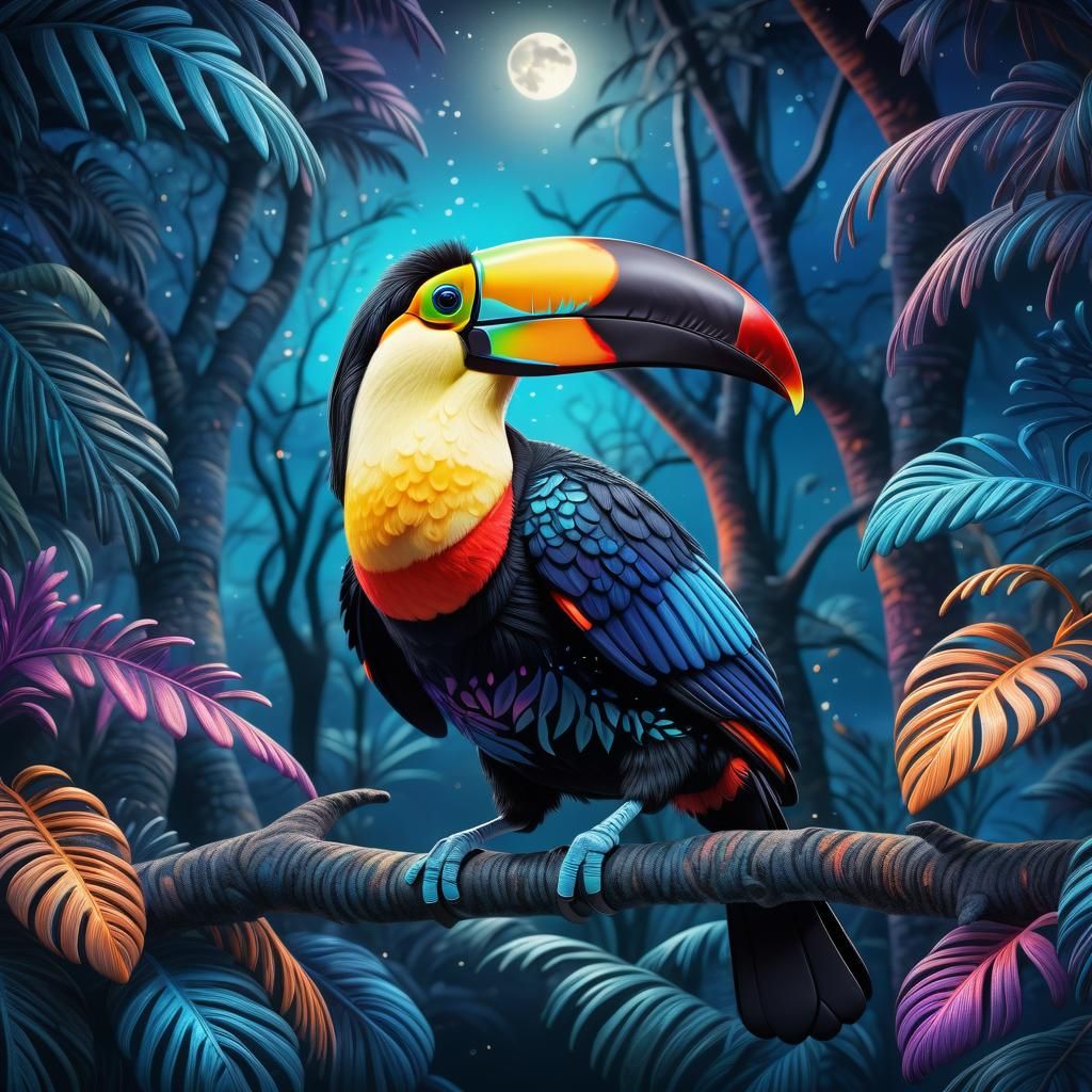 Majestic Toucan in Mystical Forest: 3D Illustration
