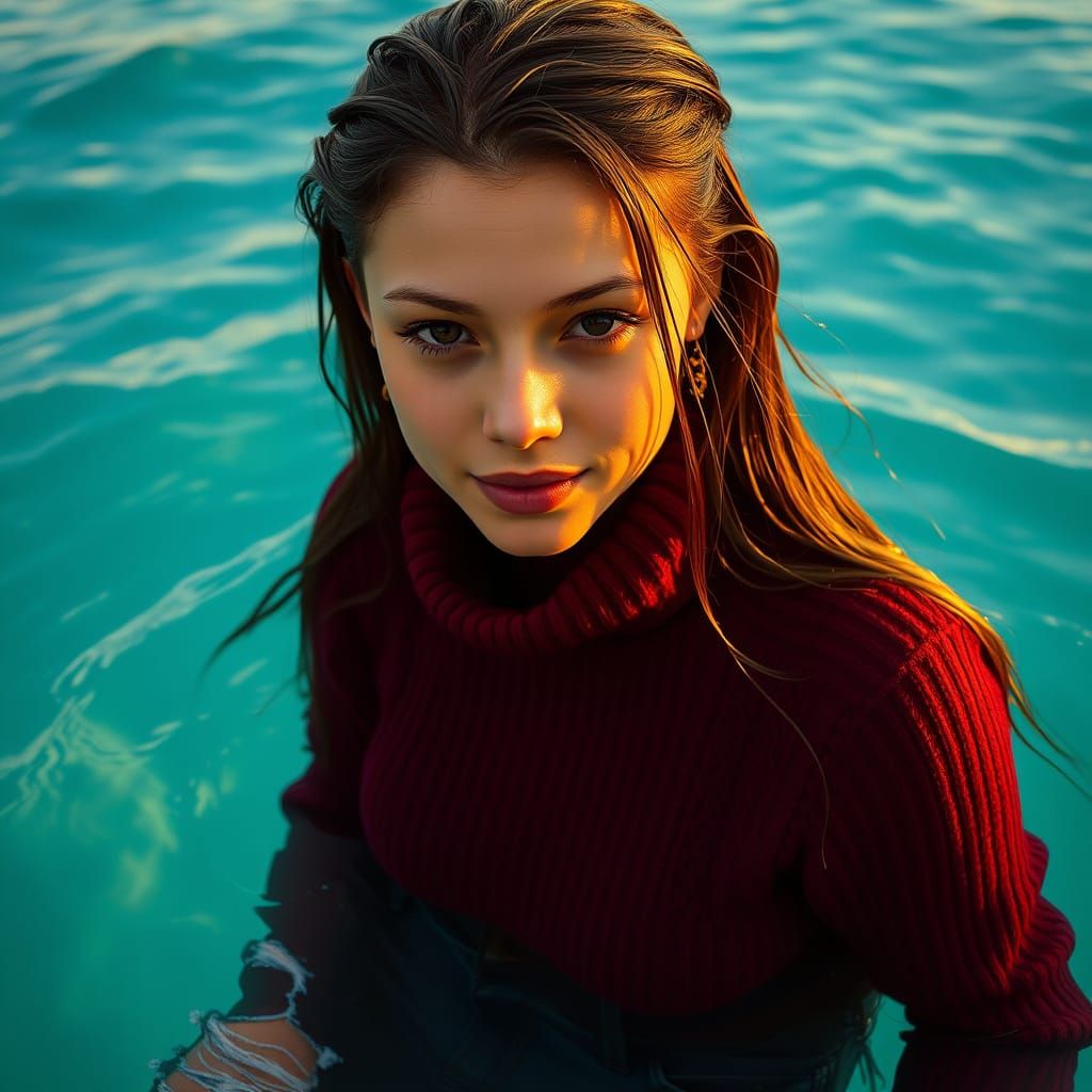 Ethereal Sunset Portrait in Turquoise Waters