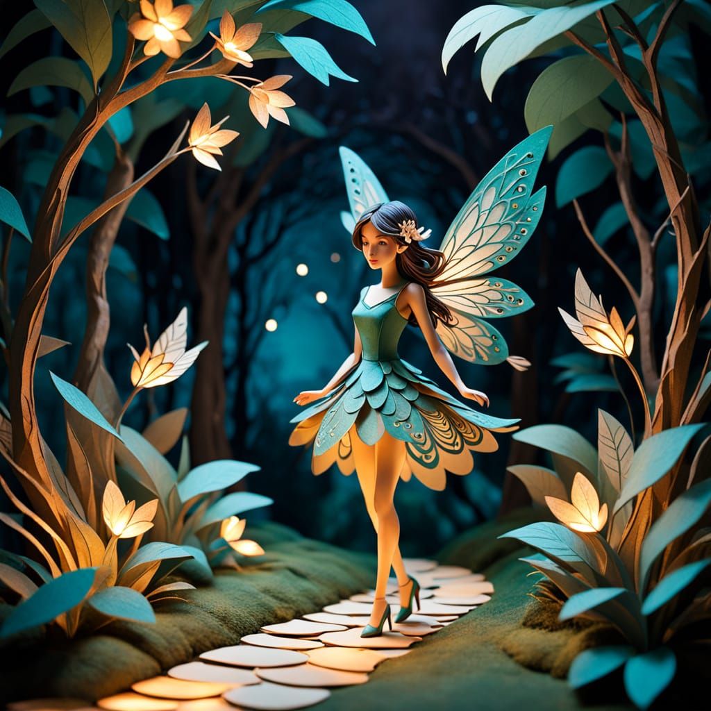 Fairy on Enchanted Path in Paper Art Style