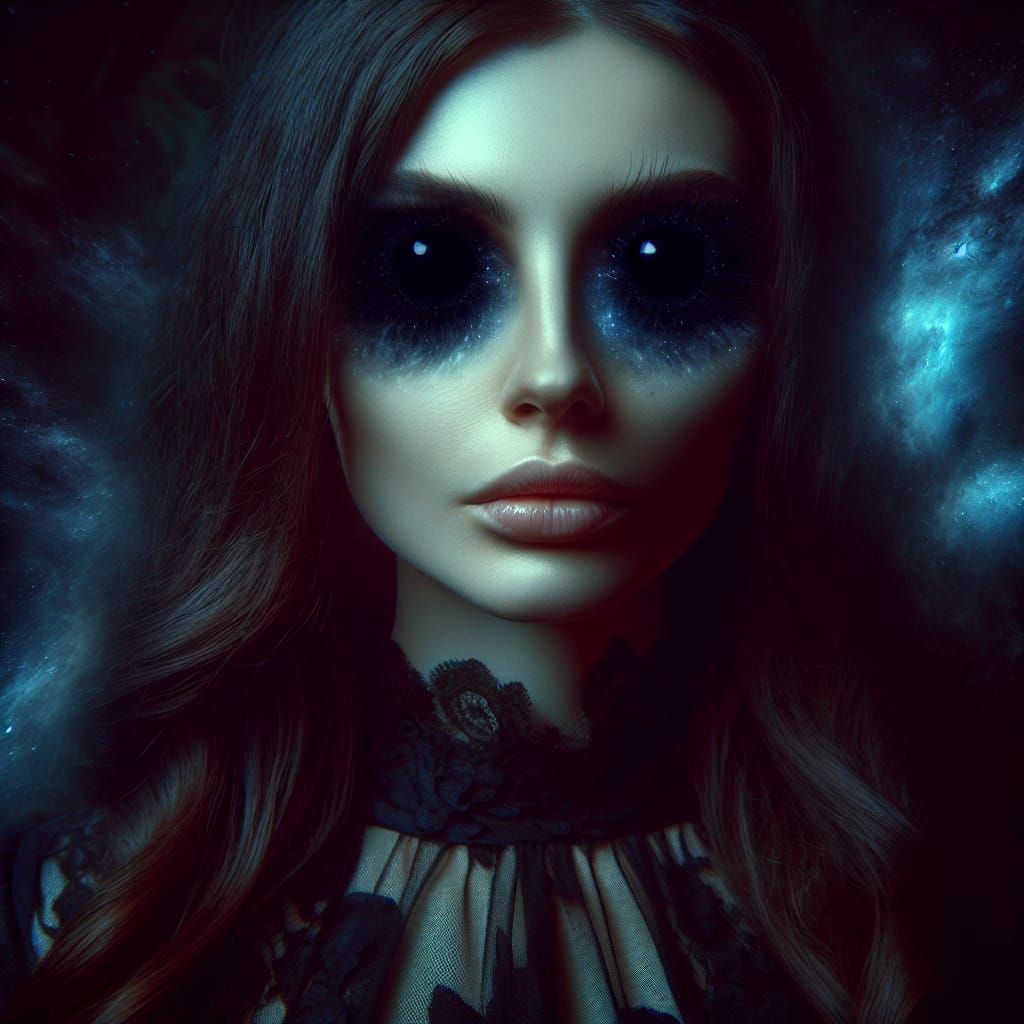 Mystical Woman with Black Hole Eyes