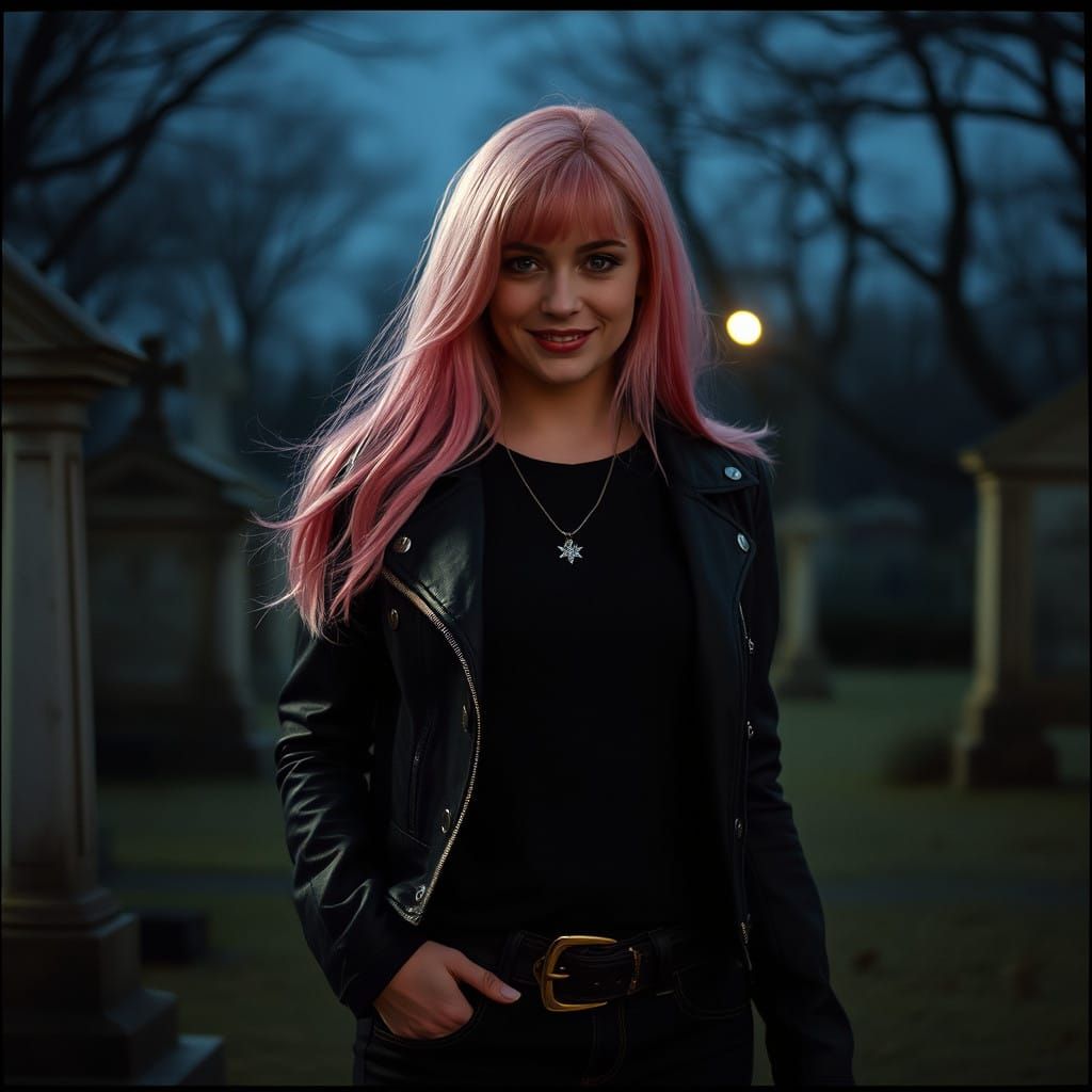 Gothic Goddess in a Haunting Cemetery Night